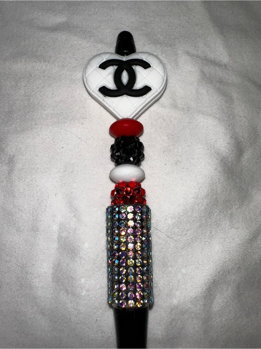White Heart Beaded Ballpoint Pen